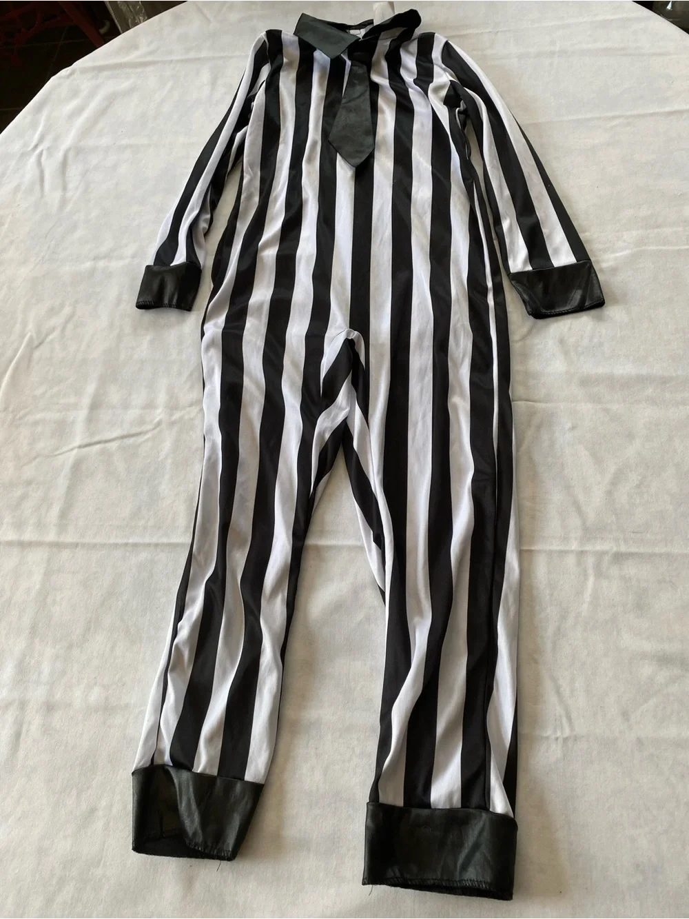 NWOT Halloween Beetlejuice Type Black & White Striped Jumpsuit Size Kids Small